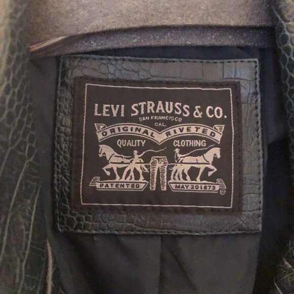 LEVI’S MOTO JACKET PYTHON SNAKESKIN FAUX-LEATHER BELTED HEM INDIGO BLUE M NWT - Picture 7 of 12